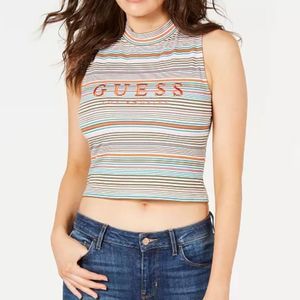 Guess Originals Striped Mock Neck Cropped Top